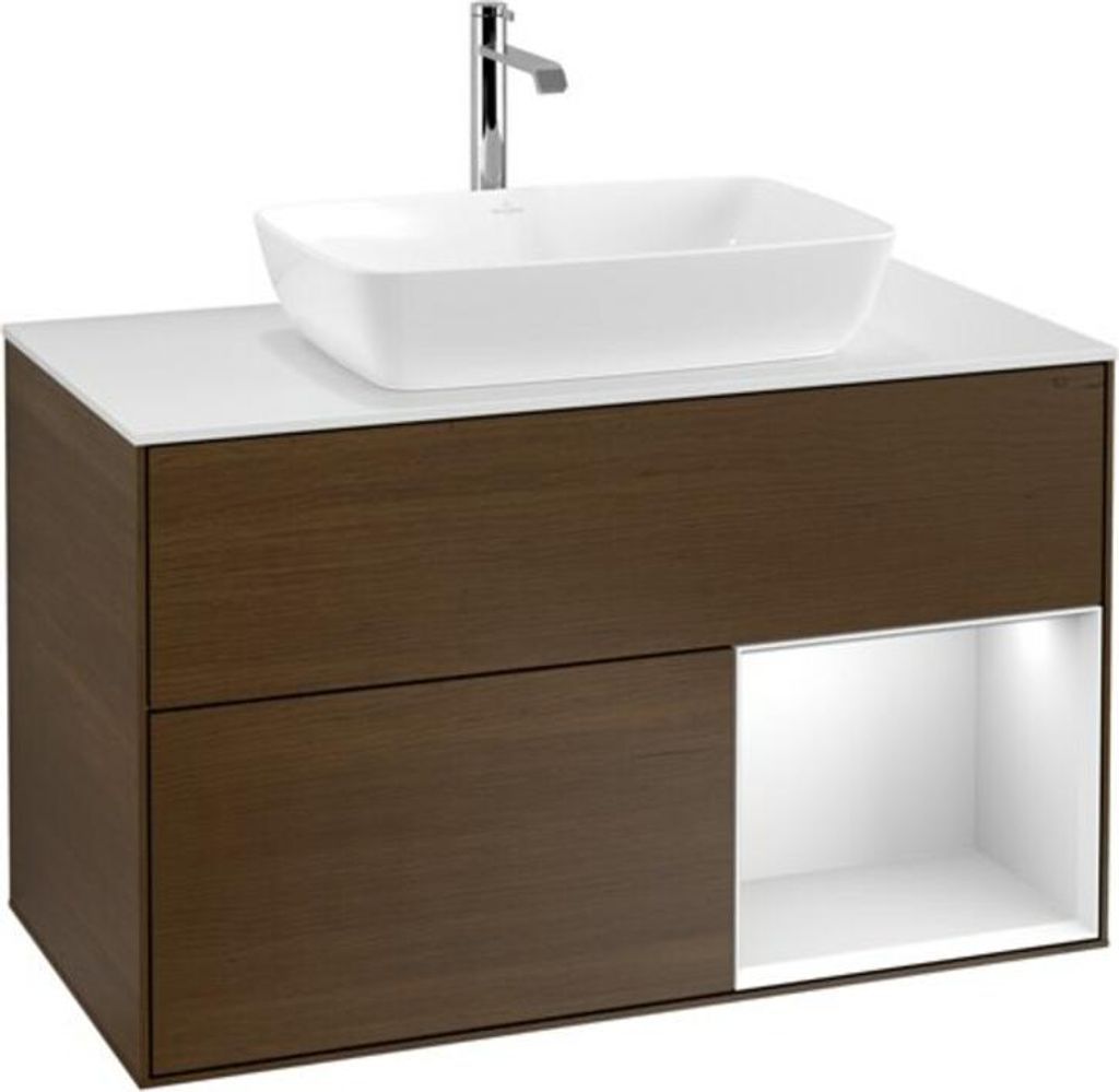 V&B Waschtischunterschrank Finion 100, Pl wh. m, Reg wh. m Lac, wal ven