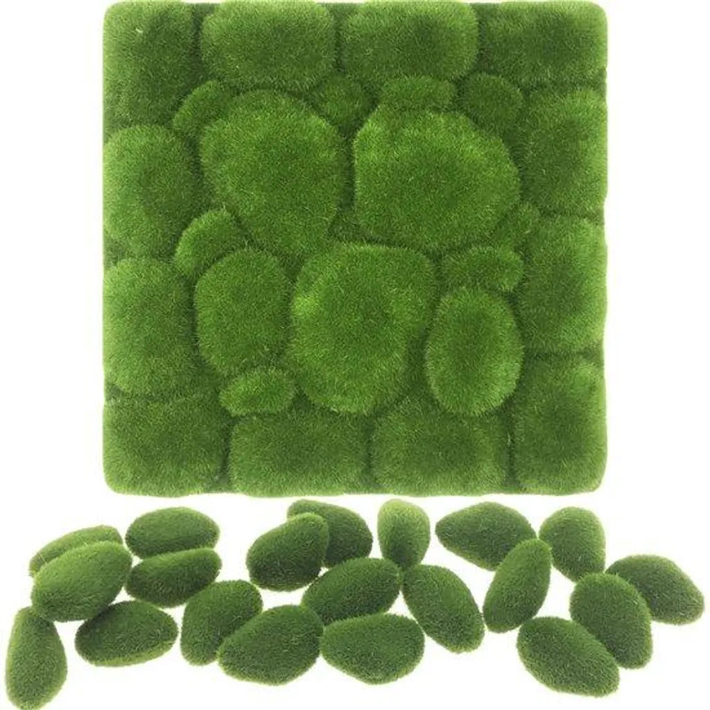 Mousse synthétique et pierres décoratives 30x30 cm - Lot de 20 pièces