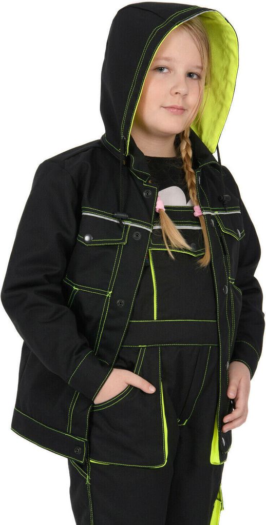 Jacke für Kinder NIZO BD Gr. 152 Kinderjacke SCHWARZ Übergangsjacke mit Kapuze Arbeitsjacke Baumwolljacke Jungen Mädchen
