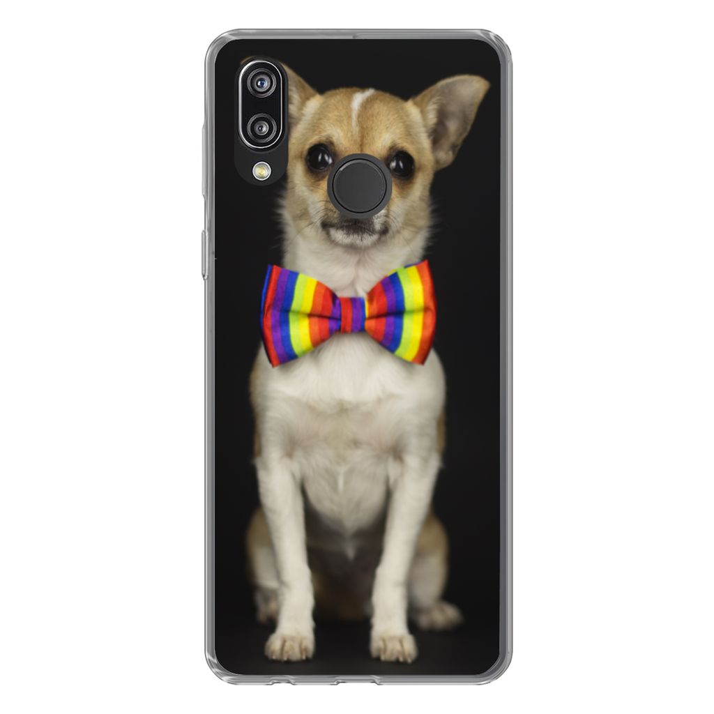 MuchoWow Handyhülle Schutzhülle Hülle für Huawei P20 Lite (2020) Hund - Fliege - Schwarz Silikon Softcase Handy Hülle