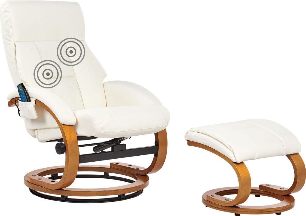 BELIANI Massagesessel Weiß Kunstleder mit Fußhocker Heizfunktion Timer Liegeoption Büro Arbeitszimmer Fernsehsessel Polstersessel