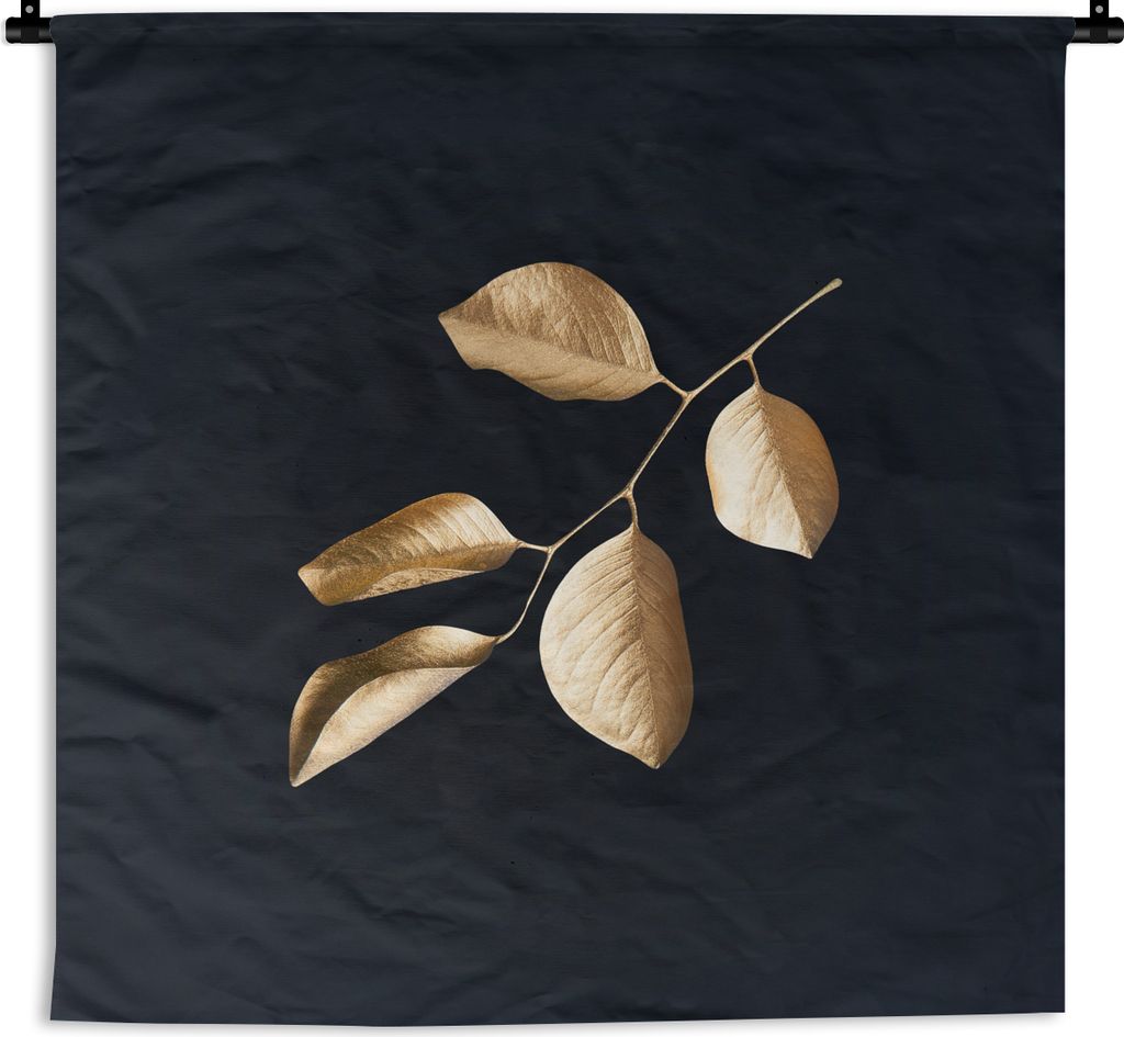 MuchoWow Wandteppich Wandbehang Blätter - Zweig - Gold - Luxus 150x150 cm Tapisserie Dekoration Wandtuch - Wohnaccessoires - Modernes
