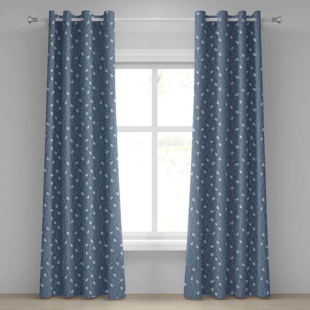 ABAKUHAUS Blätter Ösenvorhang, Zweige über Denim-Hintergrund-zeitgenössische Mode-Natur-Mischung Art Deco, Dekorative 2-Panel-Fenstervorhänge,...