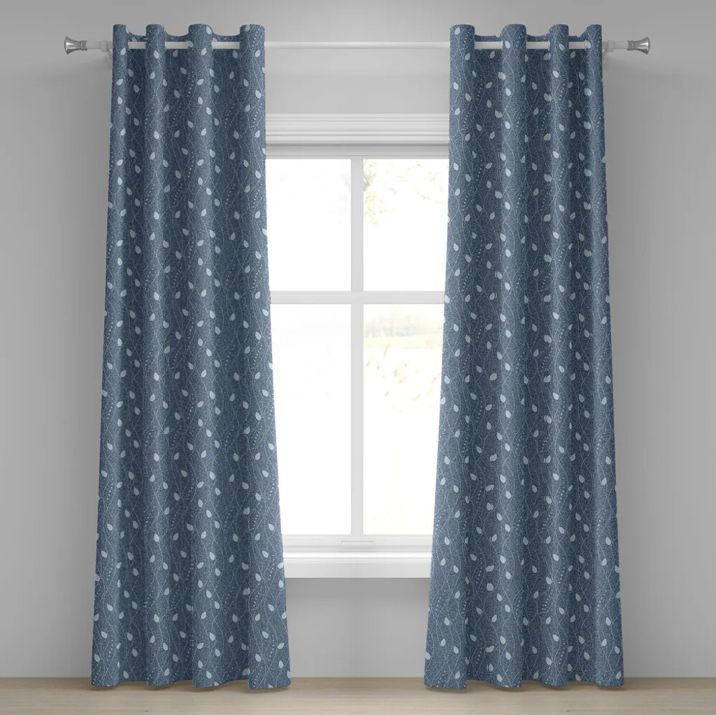 ABAKUHAUS Tenda con occhielli, rami su sfondo denim - mix contemporaneo di moda e natura Art Déco, tende decorative a 2 pannelli, 280 cm x 225 cm, azzurro