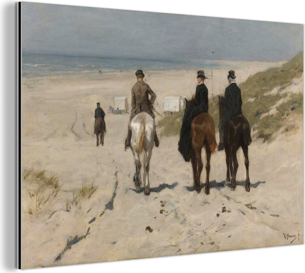 MuchoWow Wanddekoration Metall Metallbild Wandkunst 60x40 cm Morgendliche Fahrt am Strand entlang - Gemälde von Anton Mauve MuchoWow Aluminium Gem...