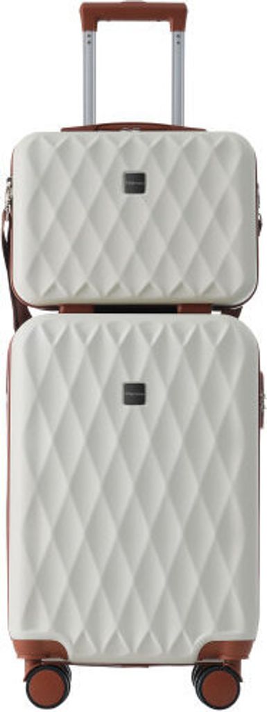 AIORBER Koffer mit Kosmetiktasche, Teleskopische Zugstangen, geräuscharme 360° Rollen, leicht,ABS-Material, langlebig und wasserdicht, Weiß