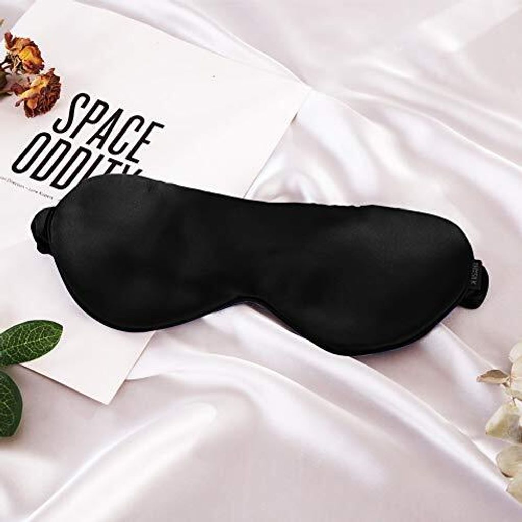 Thxsilk Eye Maske Schlafseide 22 Momme - schlafende Frauen Männer bequemes Nacht elastischer Band Schwarz