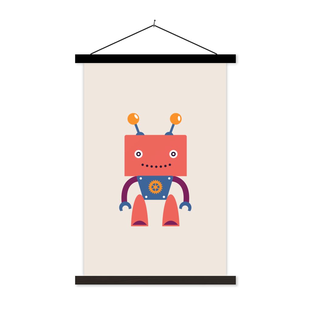 MuchoWow Textilposter Roboter - Getriebe - Gesicht - Antenne - Kinder - Jugendliche 60x90 cm mit schwarzem Rahmen - Poster Wohnzimmer