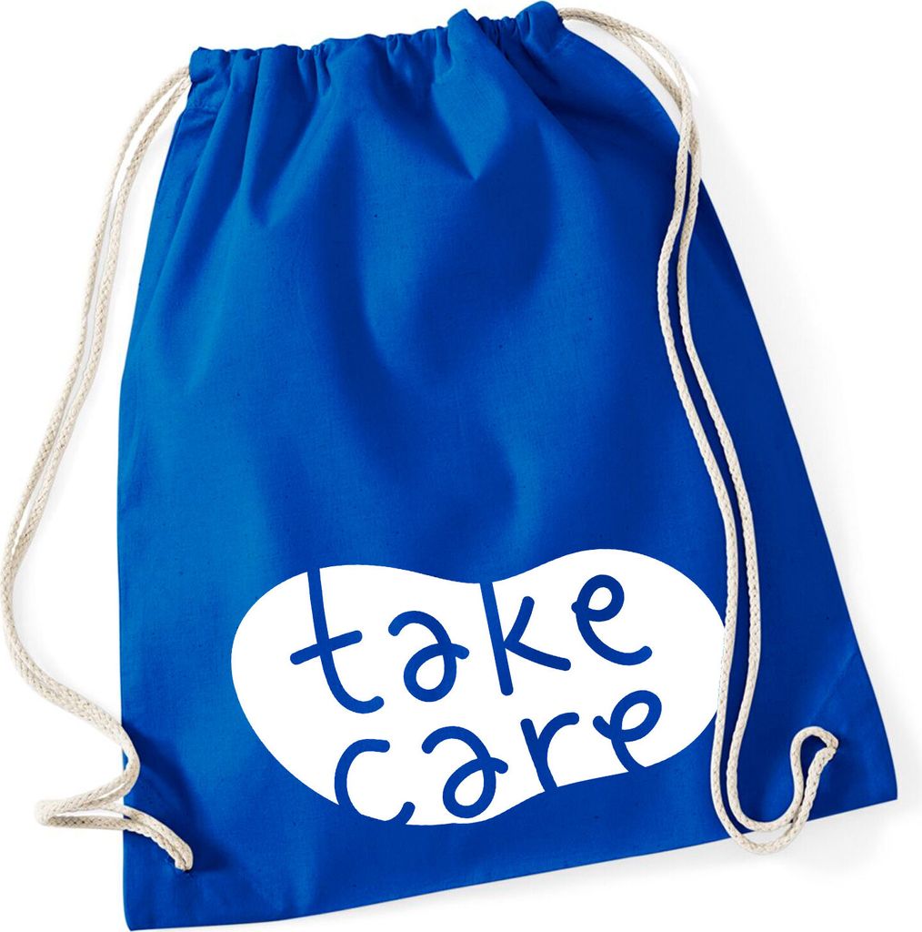 Huuraa Turnbeutel Take Care Batch 12 Liter Bright Royal Baumwolle Rucksack Geschenkidee