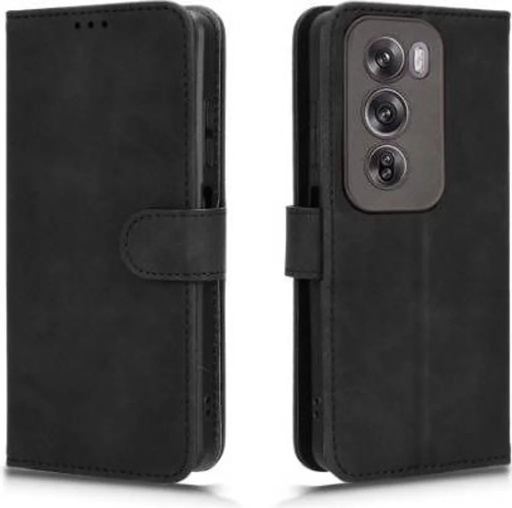 Custodia a portafoglio in velluto per Oppo Reno 12 in nero