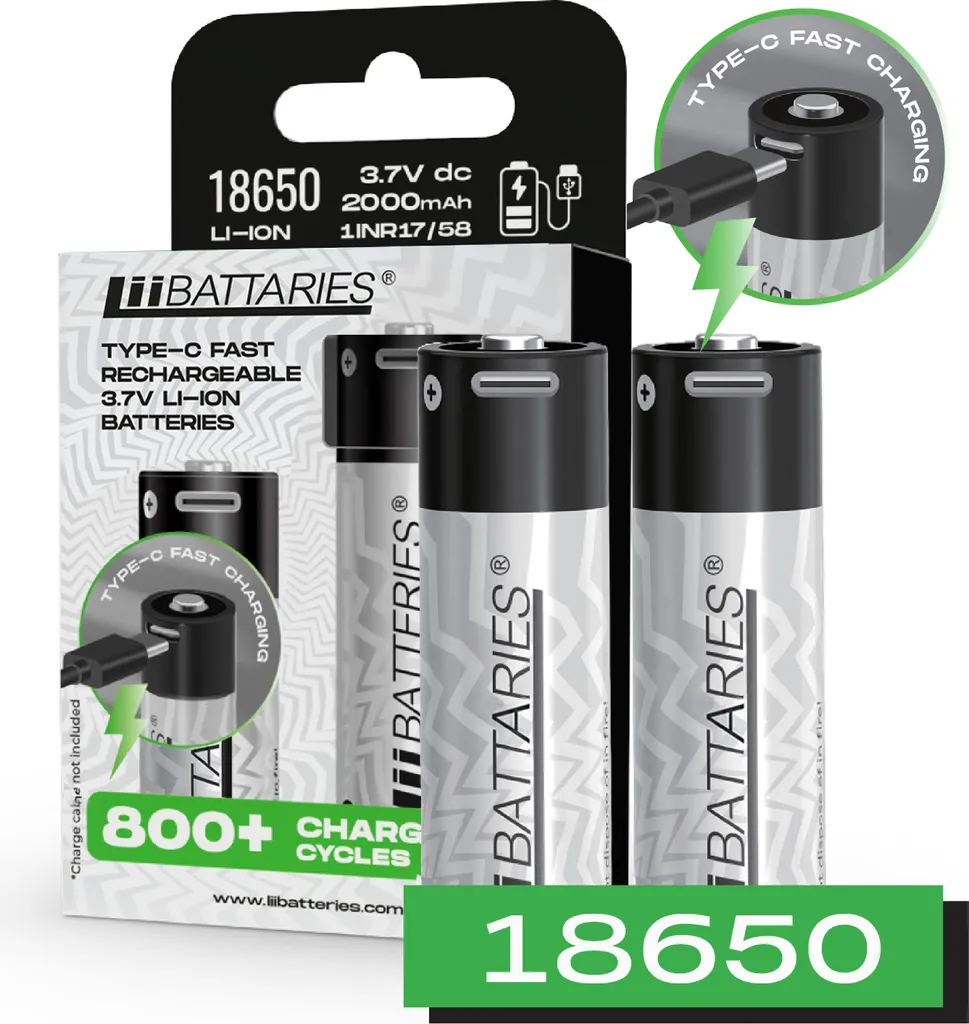 Batterie 18650 USB-C pour Lampe Torche et Ventilateur Li-ion x2 Lot