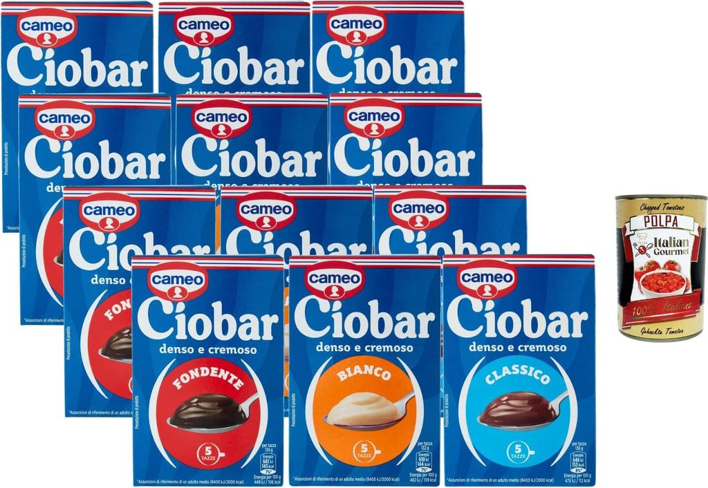 Cameo Ciobar Trinkschokolade Set Fondente Bianco Classico, 12er Pack je 5 Portionen (60 Tassen), cremige italienische Kakao-Desserts Mix + Italian ...