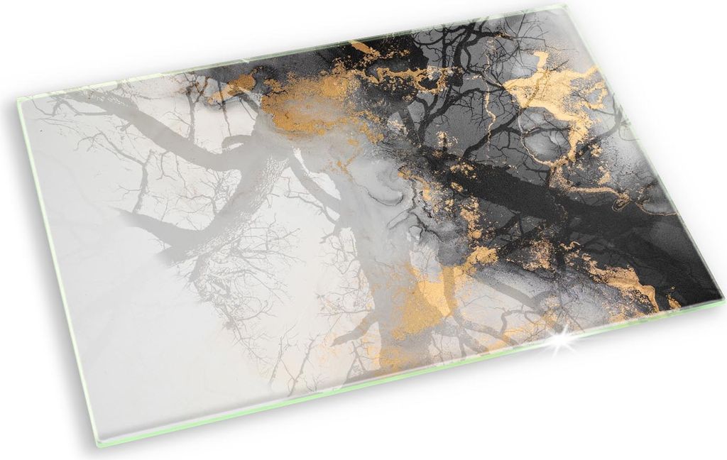 Glasplatte für Grabkerzen Gummifüße Glas Motiv - 80x52 cm - Abstraktion mit Gold