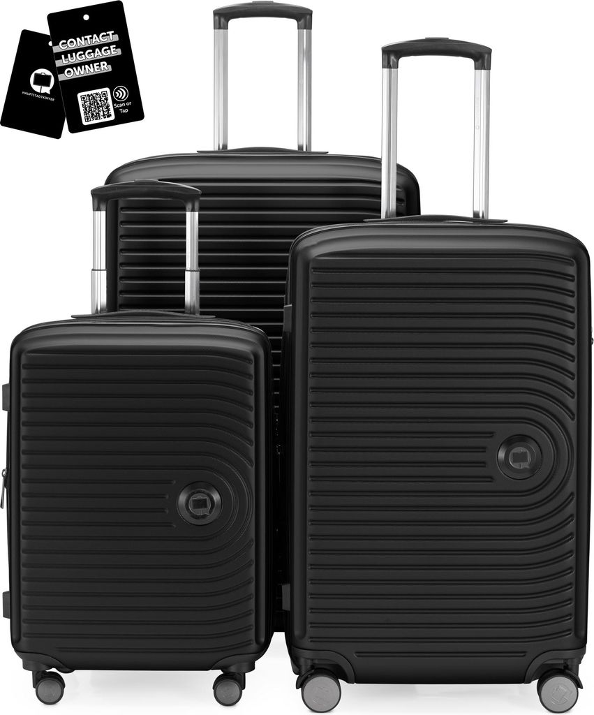 Hauptstadtkoffer MITTE - Gepäck-Set 3 Koffergrößen + digitaler Namensschild Gepäckanhänger, Koffer mit XL Erweiterung Bordgepäck Aufgabegepä...