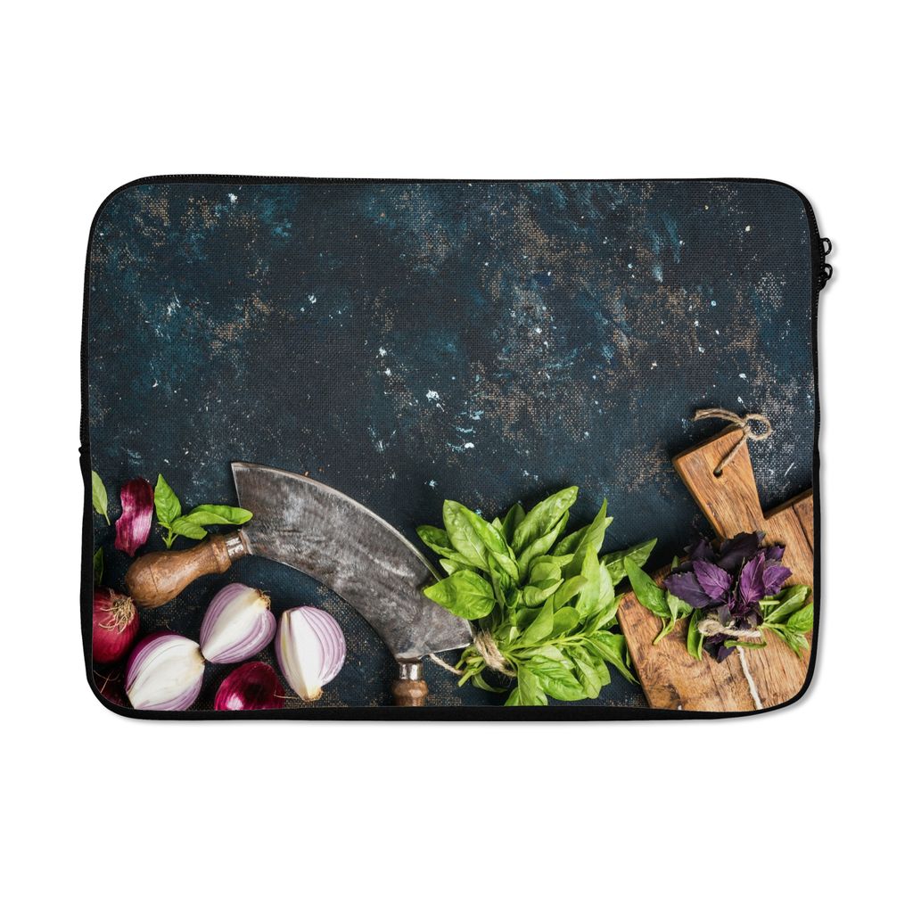 MuchoWow Laptop Hülle 14 ZollGemüse - Kräuter - Wiegemesser - Zwiebel - Gewürze - Rustikal Laptoptasche - Laptoptasche - Stoßsicher - Schutz...