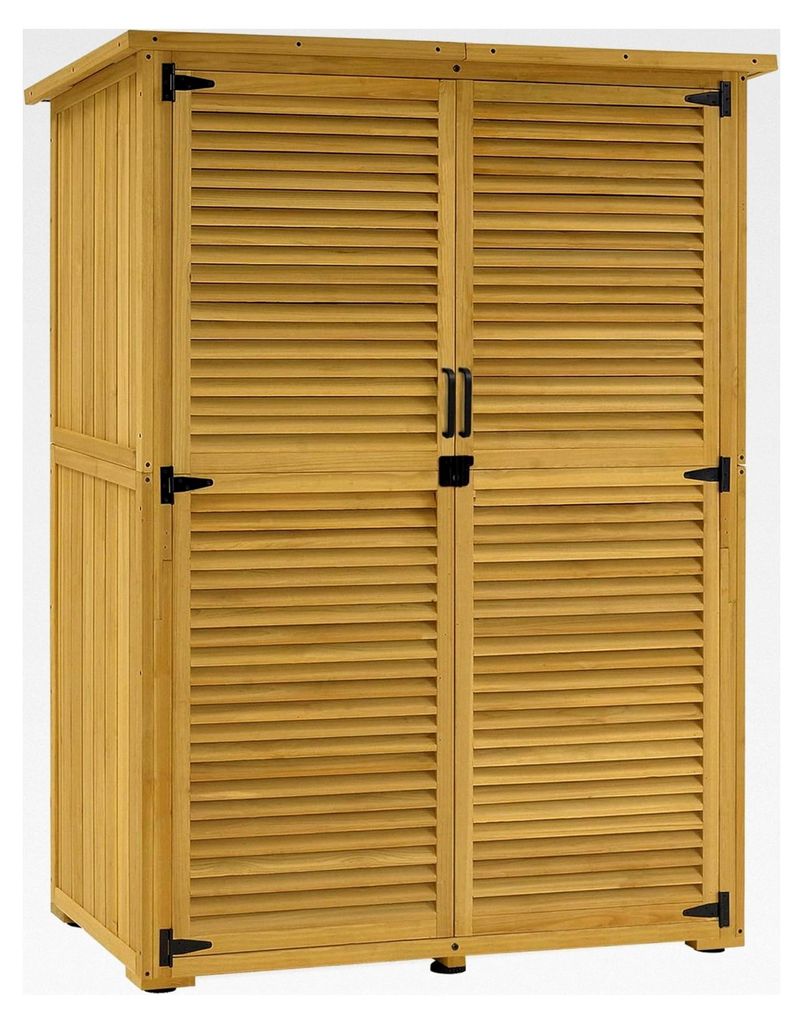 Gartenschrank aus Holz, kleines wetterfestes Gartenhaus, Gerätehaus für den Außenbereich, 59×127×168 cm