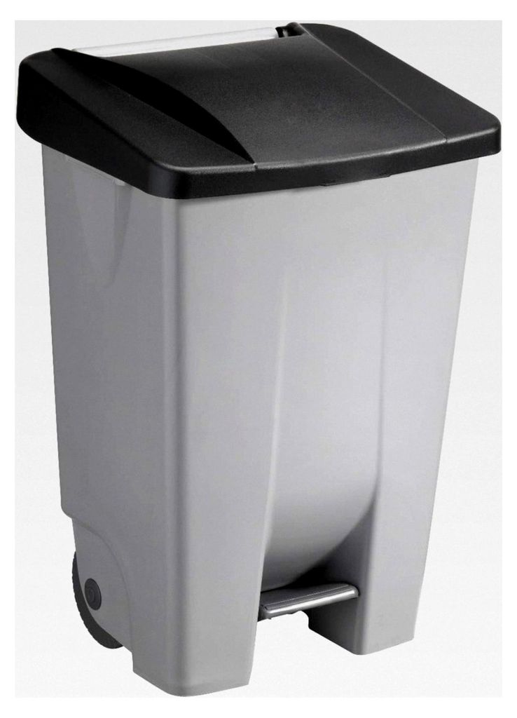 Sunware Basic Abfalleimer 80 Liter - 49 x 41 x 75 cm - mit Rädern, Fußpedal und Handgriff - grau/schwarz
