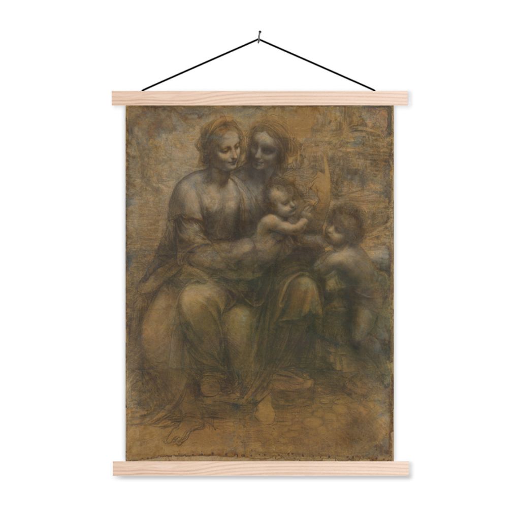 MuchoWow Textilposter Maria mit Kind und die Heilige Anna - Leonardo da Vinci 60x80 cm mit holzfarbenen Rahmen - Wandbild