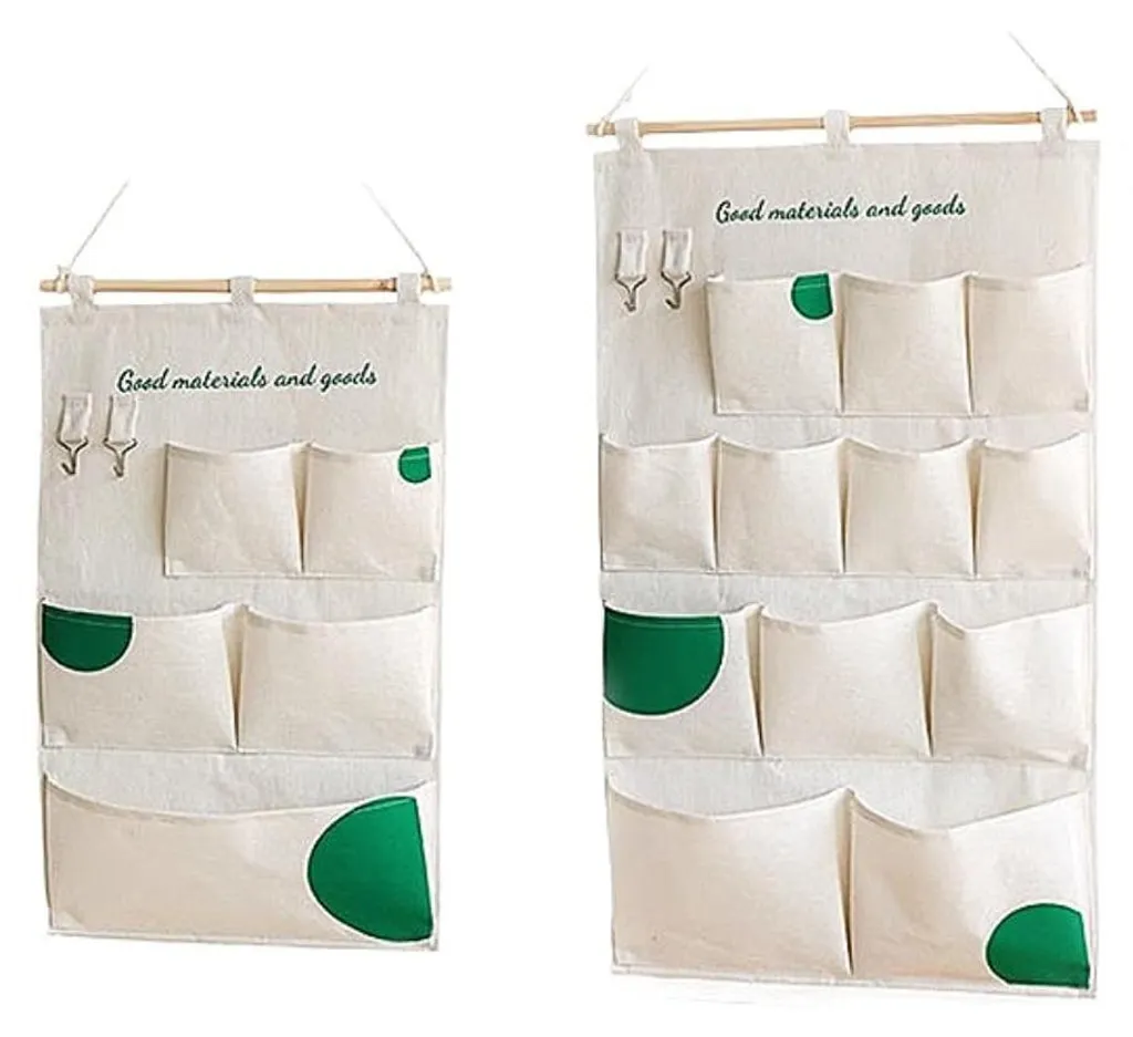 Organiseur de porte 3 poches vert lot de 2, fixation sans perçage