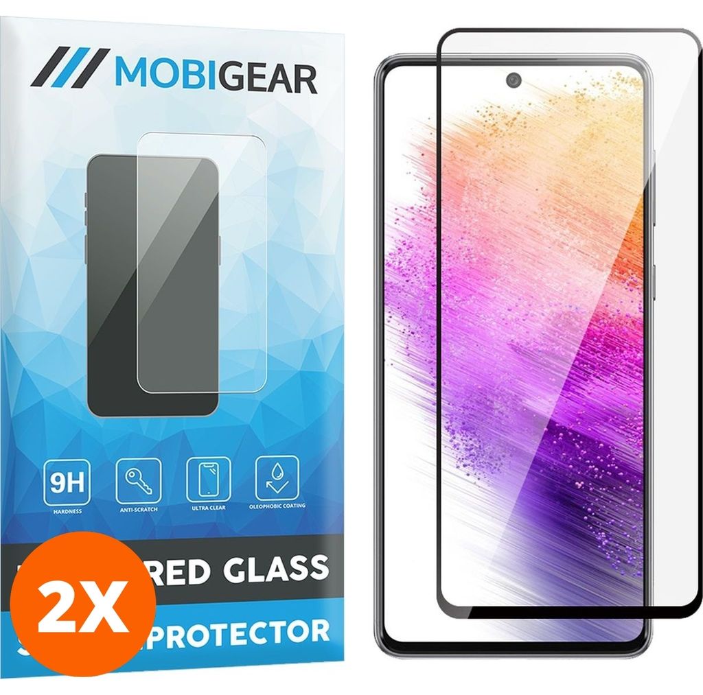 Mobigear Premium 4.99 Samsung Galaxy A73 Panzerglas Gehärtetes Glas Displayschutz - Hüllenfreundlich - Schwarz (2er Pack)