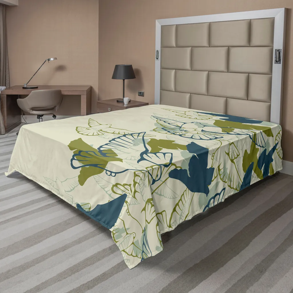 Drap plat décoratif motif oiseaux colorés pour grand lit deux personnes