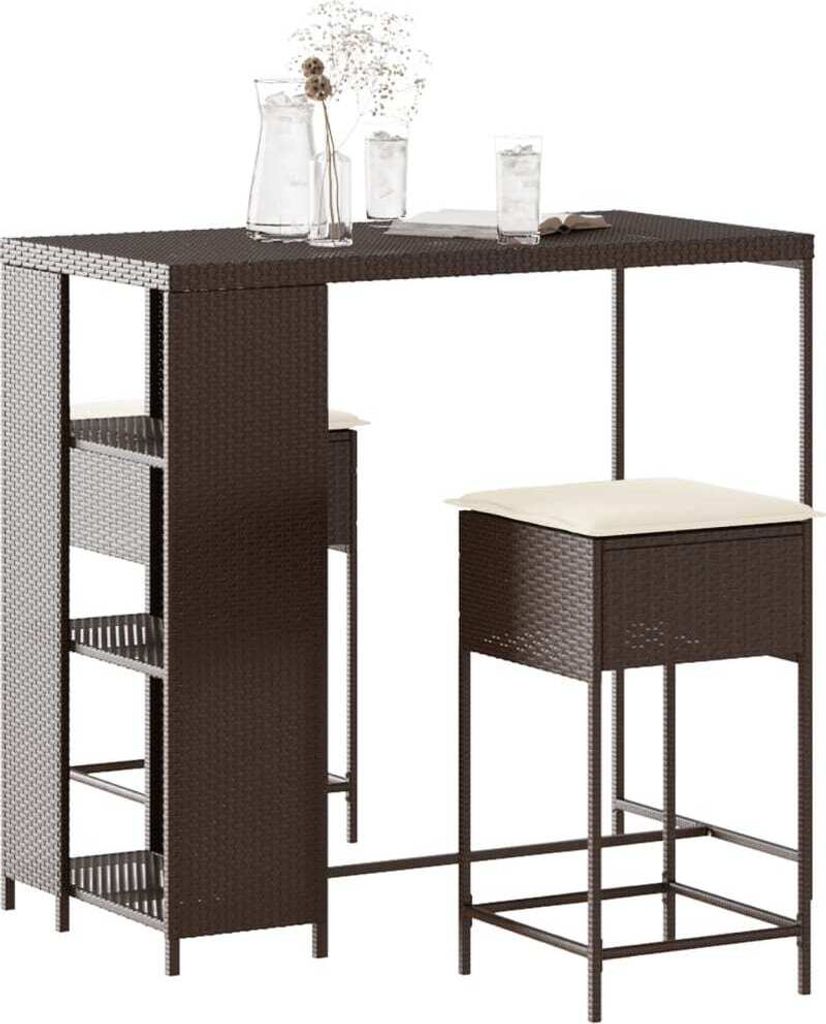 Maison Exclusive - 3-tlg. Gartenbar-Set mit Kissen Braun Poly Rattan