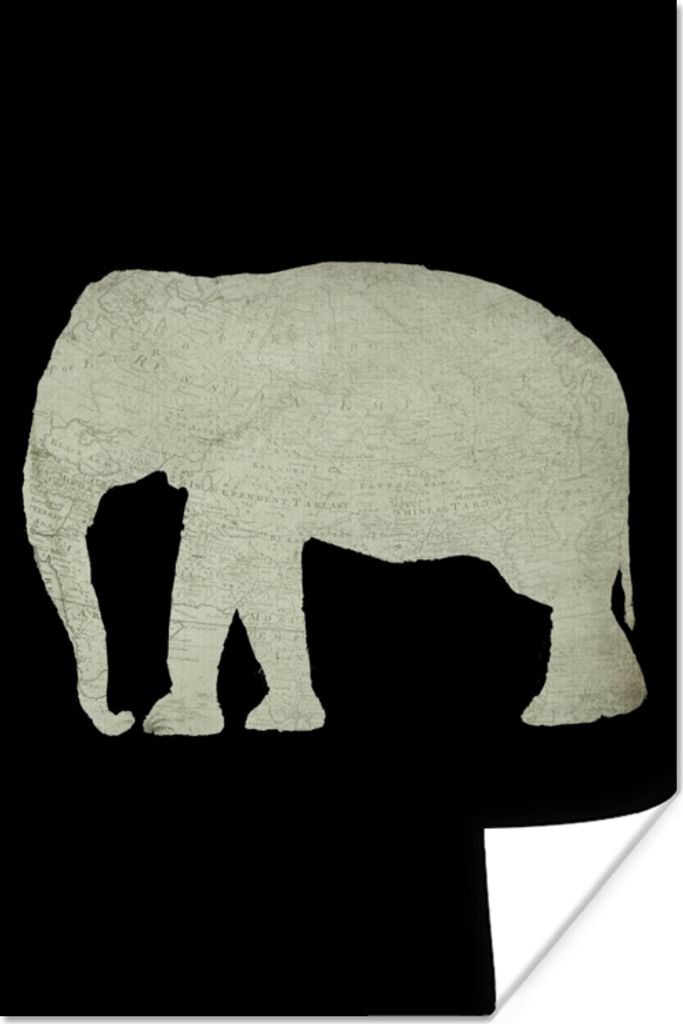 MuchoWow Poster Elefant - Karte - Retro 80x120 cm - Papierdruck