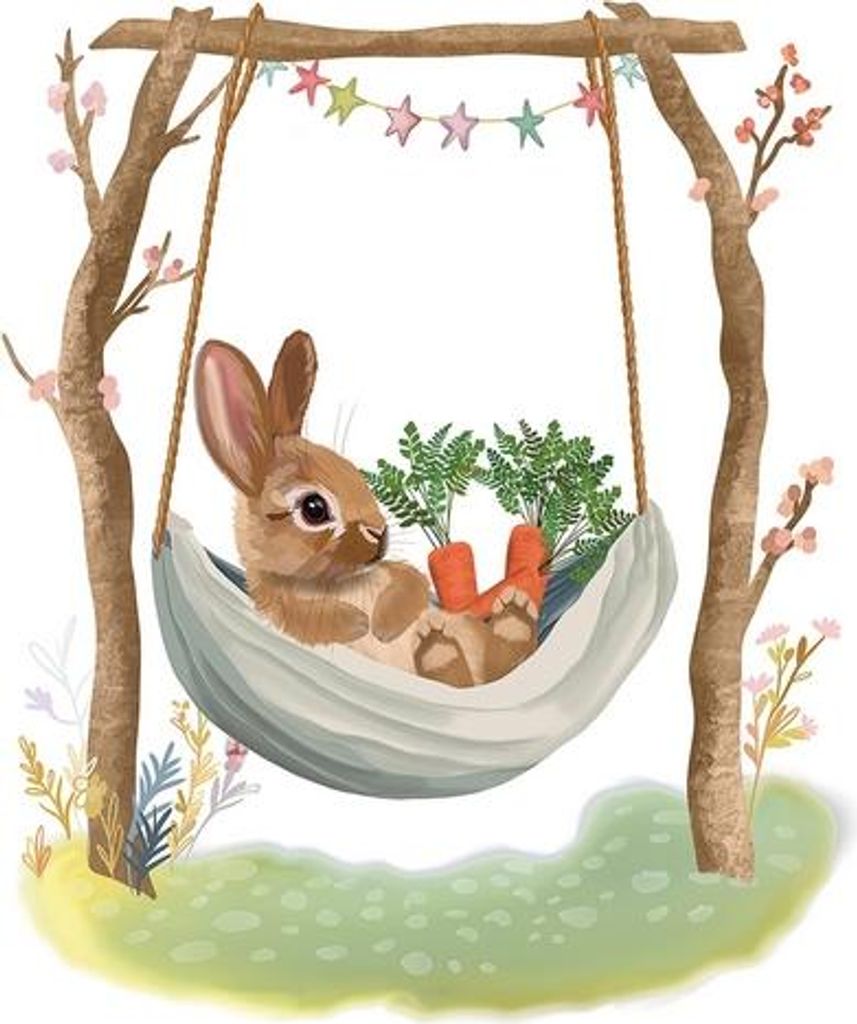 20 Servietten Chantal - Hase in Hängematte 33x33cm