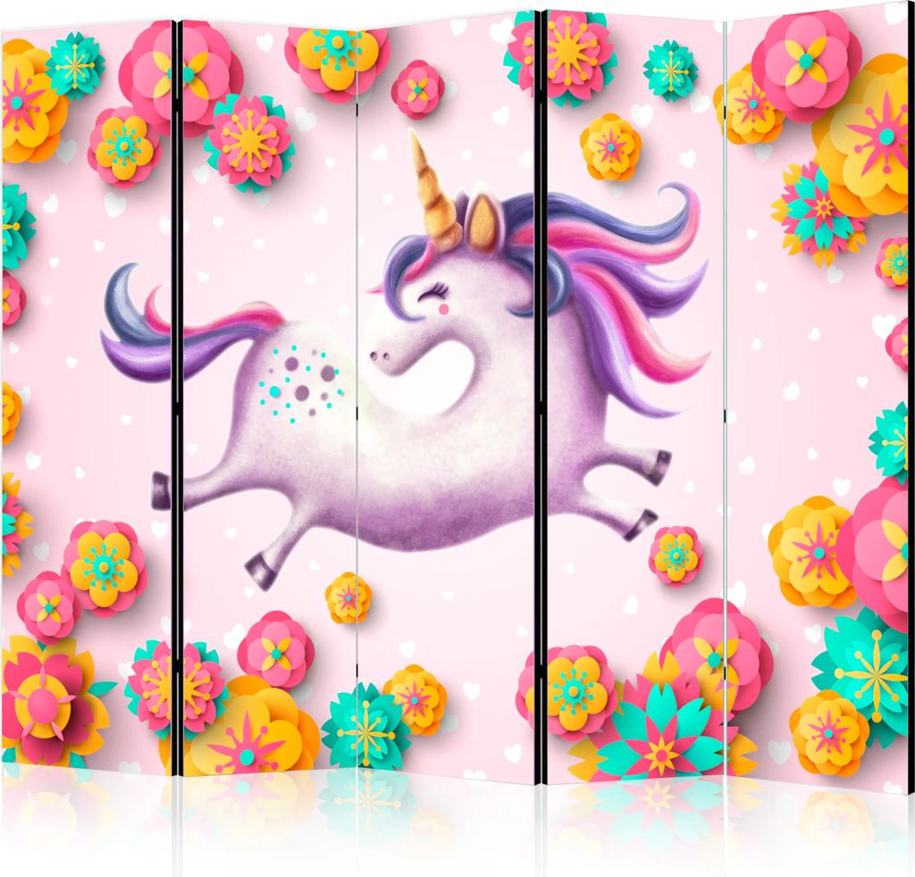 5-teiliger Einseitiger Vlies Paravent - Lithe Unicorn II 225x172 cm Für Kinder e-C-0062-z-c