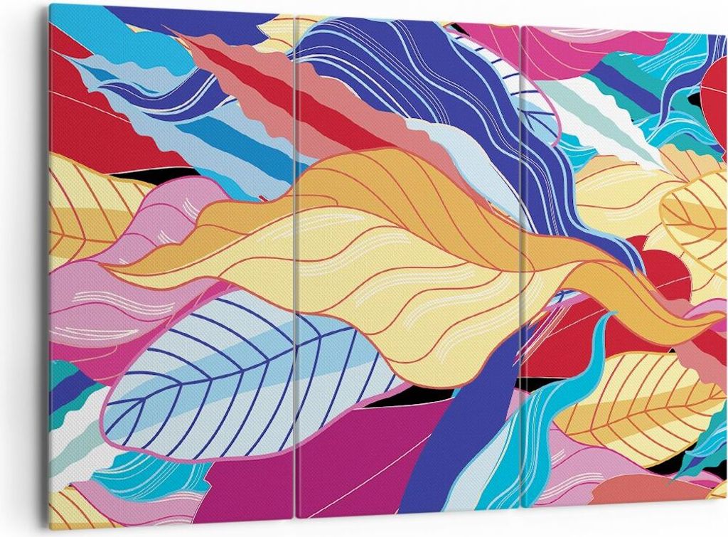 Bild auf Leinwand - Leinwandbild - 3 Teile - Muster Blätter bunt - 165x110cm - Wand Bild - Wanddeko - Wandbilder - Leinwanddruck - Bilder - Wandde...