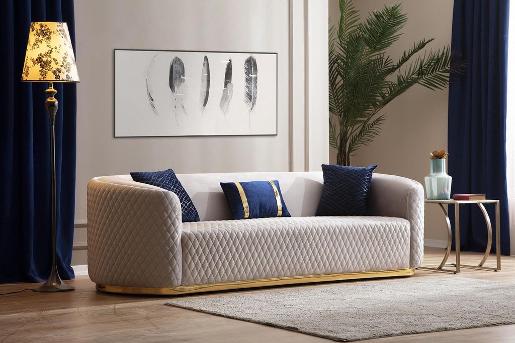 Sofagarnitur Dreisitzer Sessel Edelstahlmöbel Stoffsitzer Blau 3+3+1