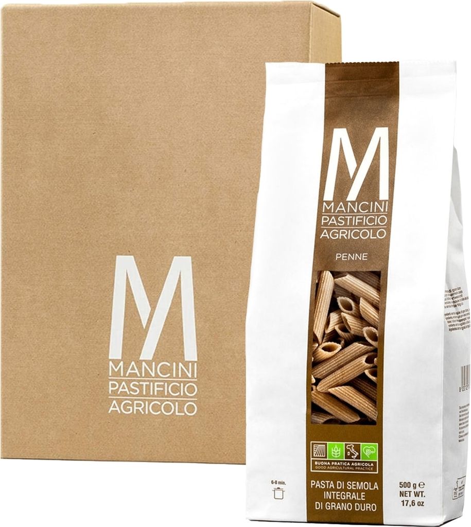 Mancini Pastificio Agricolo - Vollkorn Penne - Italienische handwerkliche Nudeln - 12 x 500 g
