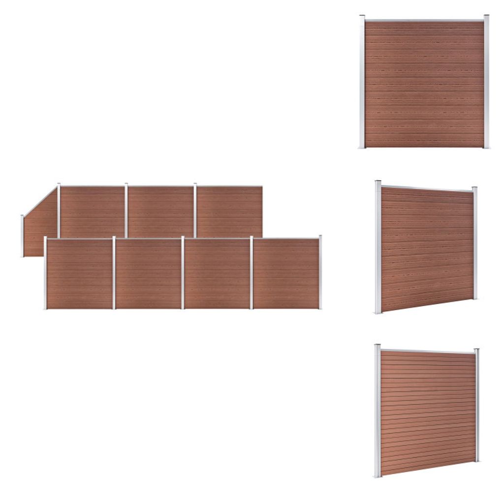 vidaXL WPC Zaun-Set 7 Quadrate + 1 Schräge 1311x186 cm Braun - Zaunfelder