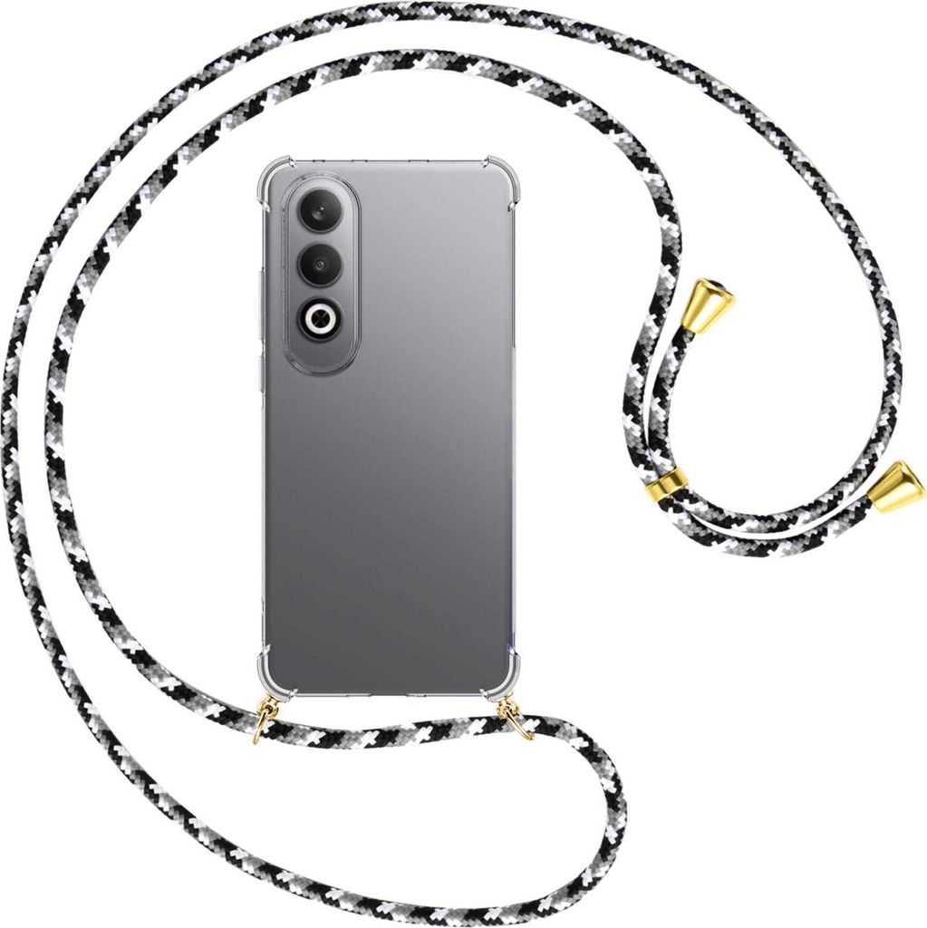 Handykette Backcover-Schutzhülle mit Band (Metall goldfarben) für OnePlus Nord CE4 5G - schwarz/grau/weiß