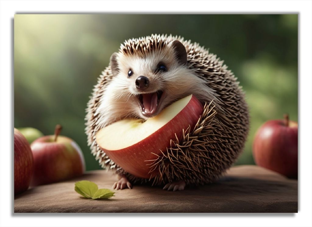 Wallario Premium Glasbild, freischwebende Optik, kräftige Farben, Größe 100 x 70 cm Motiv Lustiger Igel