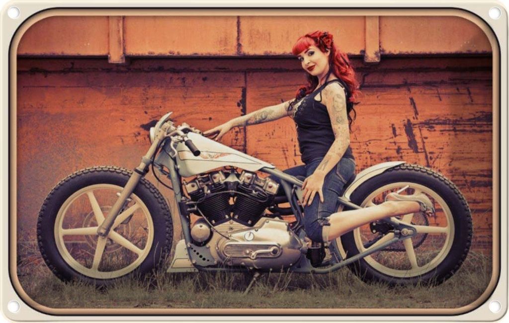 vianmo Blechschild 12x18 cm Motorrad Biker Bildmotiv Girl Frau Pin up Auto Garage Werkstatt