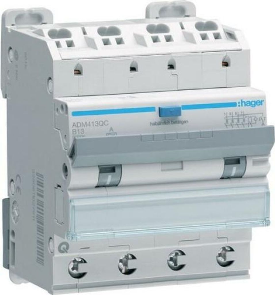 Hager FI-LS 4P 6KA B13A 30MA A QC/QB (ADM413QC)