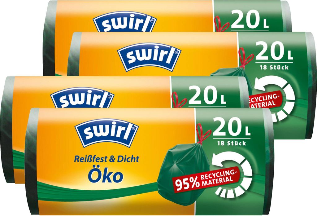 4x Swirl Öko Müllbeutel 20L ( 18 stk./ Rolle ) mit Zugband