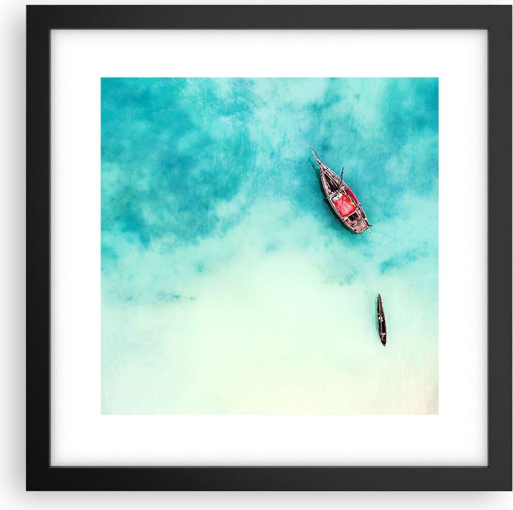 Gerahmtes Poster - Schwarzer Rahmen - Insel Boot Schiff Ozean - 30x30 cm - Wand Bild - Wanddeko - Wandbilder - Wandposter - Bilderrahmen - Bilder -...