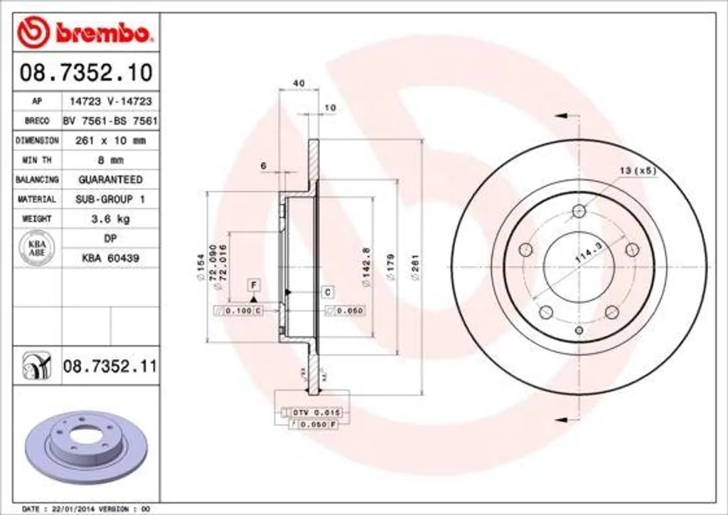 Stop vibrations : Disque de frein Brembo 08.7352.11 pour Mazda OE 3415598