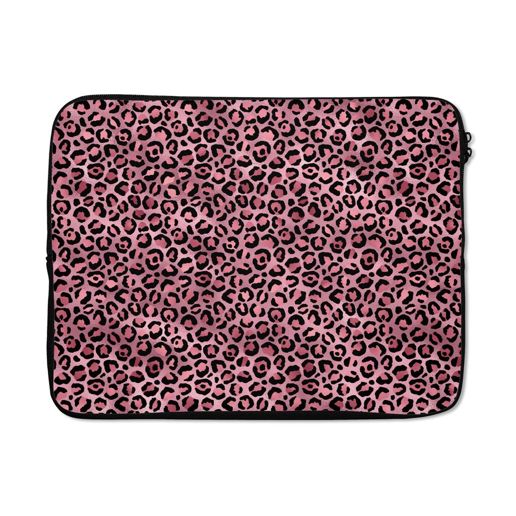 MuchoWow Laptop Hülle 17 Zoll Laptoptasche Panther - Rosa - Tiermotiv - Muster - Zipper - Schutzabdeckung