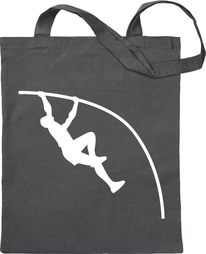 Kiwistar - Baumwolltasche - stahlgrau - Stabhochsprung Sportler - Tragetasche Stoffbeutel Umhängetasche langer Henkel