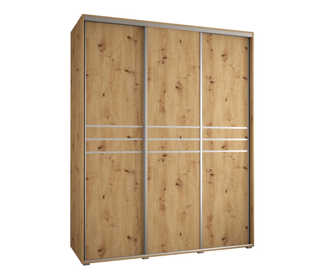 Kleiderschrank YVONA 12 - 200/60 cm, Eiche handgefertigt / Silber