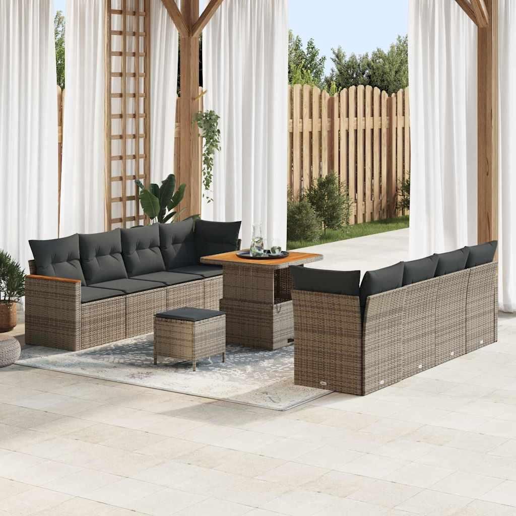 Langlebig Gartenmöbel Set Balkonmöbel-Set Garten-Sofa-Set mit Kissen 11 pcs Grau Poly Rattan - Gartenmöbelgarnituren Octo2789231 4parcel