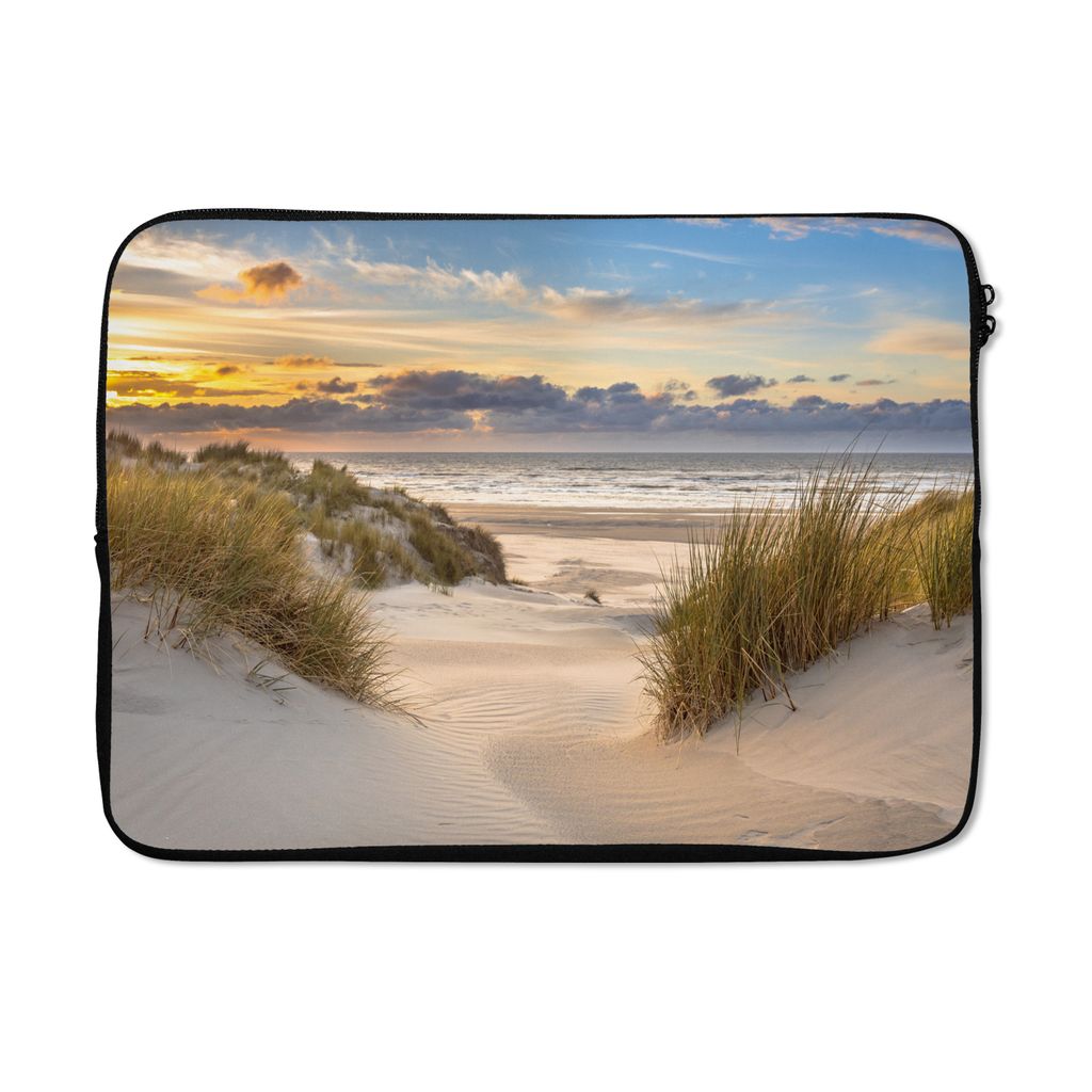 MuchoWow Laptop Hülle 13 Zoll Strand - Düne - Gras - Sonnenuntergang - Meer Laptoptasche - Laptophülle - Sleeve - Rundumschutz