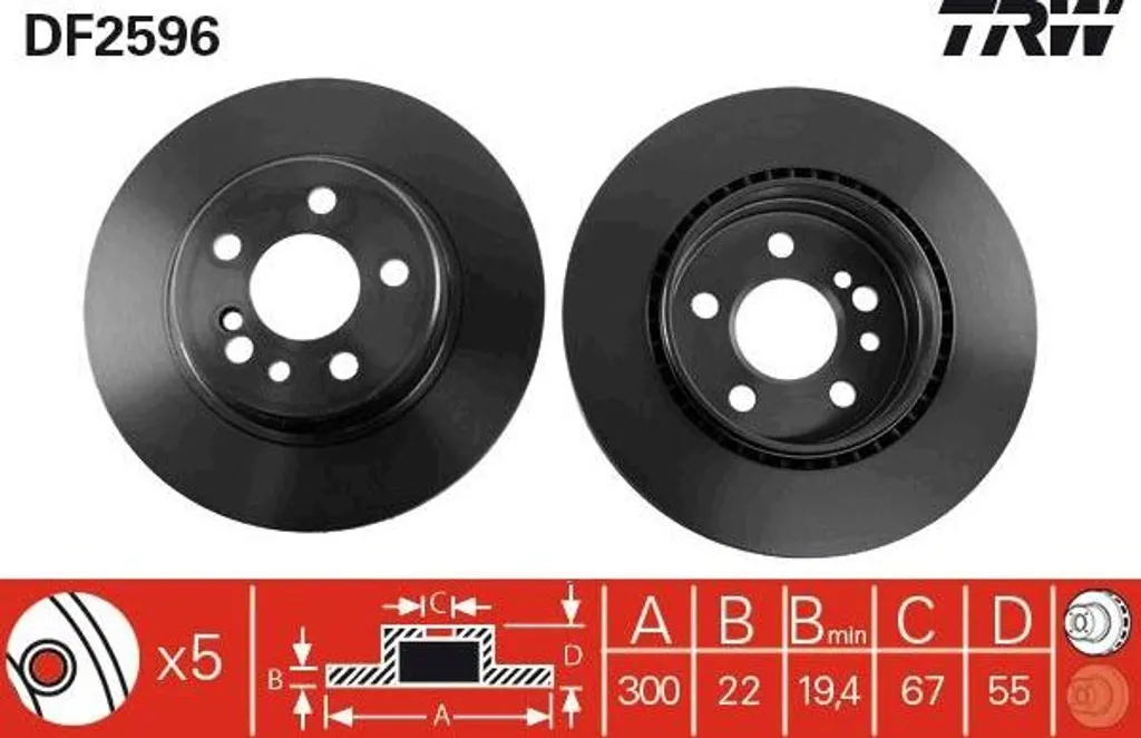 Disque de frein TRW DF2596 OE 1404230412 pour Mercedes Classe S W140