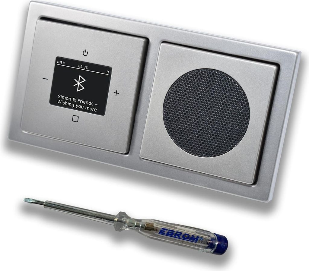 Busch Jäger DAB+ Unterputz Bluetooth (in and out) Radio 8217U-101 PUR Edelstahl, Komplett-Set mit Lautsprecher, Abdeckungen und Rahmen + EBROM Pha...