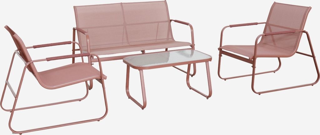 sweeek - Gartenlounge-Set aus Stahl, 4 Plätze - Terrakotta