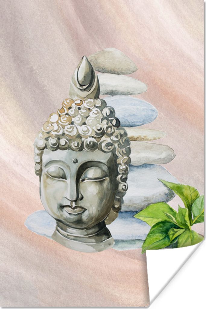 MuchoWow Poster Buddha - Kopf - Steine 60x90 cm - Wanddekoration
