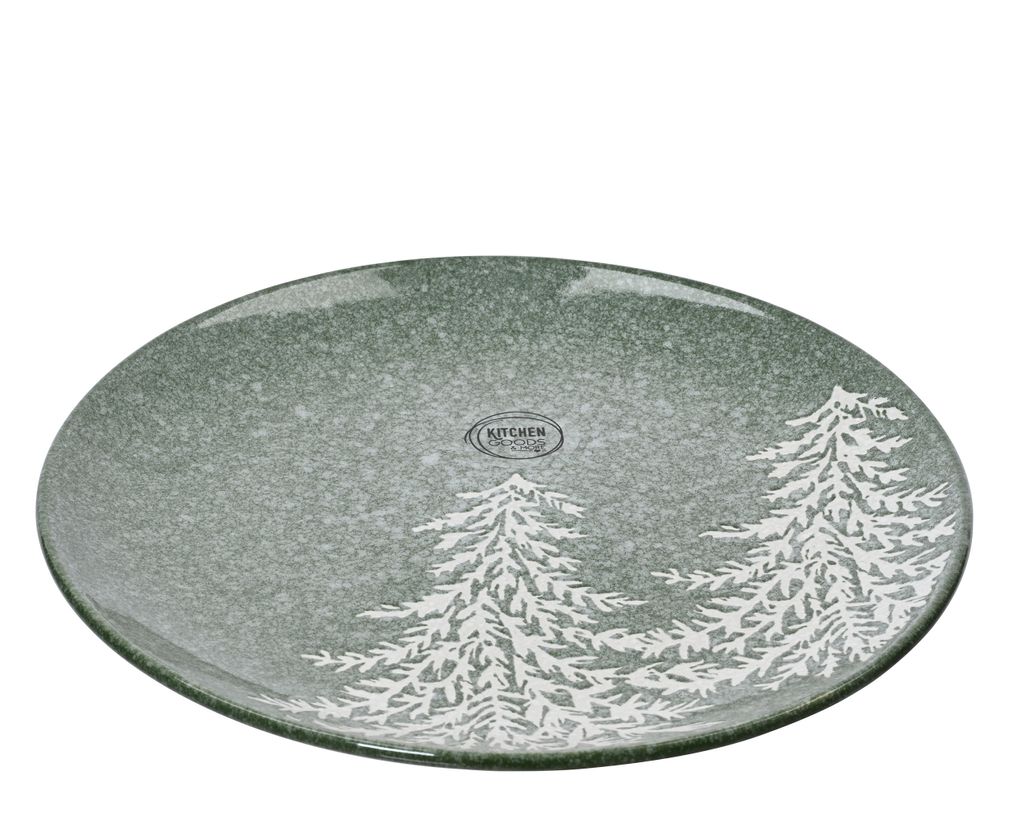 Frühstücksteller 20cm Keramik Tannenbäume Motiv Grün / Weiß Produktbild 